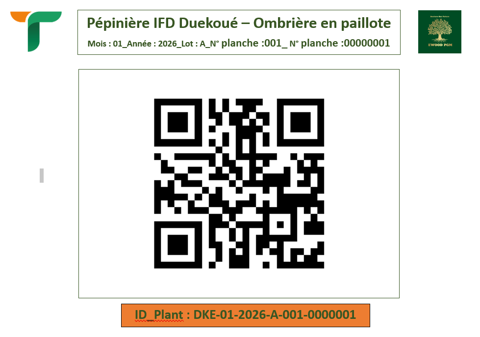 Étiquette QR d'une parcelle de pépinière reliée au MRV SYSTEM